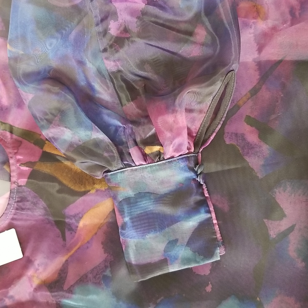 Anthropologie Organza Back Bow Puff Sleeve Blouse Size XS Black Purple B… - Picture 8 of 14